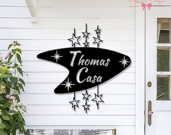 Custom House Name Sign, Personalized Mid Century Modern Boomerang Wall Art, Personalized Address Sign,House Decor, Modern Metal House Sign