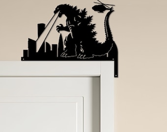 Personalized Monster & City Silhouette Door Corner Metal Sign，Monster-Themed Custom Door Corner Decor，Sci-Fi Monster Art，Room Decor