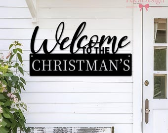 Personalized Welcome Sign,House Decor Metal Family Name Sign, Retro Style Home Welcome Plaque, Indoor/Outdoor Decor, Modern Metal House Sign