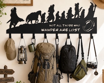 Epic Adventurer Party Silhouette Hook Rack, Fantasy Journey Metal Wall Hanger, Book Inspired Key & Coat Holder, Geek Game Room Decor