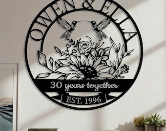 Anniversary Metal Sign, Custom Couple Name Wall Art, 30 Years Together Decor, EST Date Wedding Gift, Gift For Lover, Forever Love Keepsake