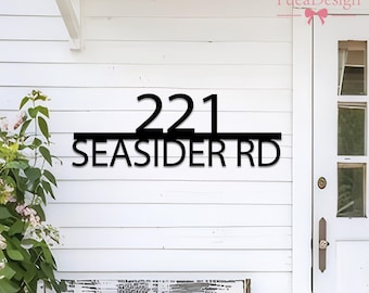 Personalized Address Sign ( center justification）, Modern Metal House Number Sign, Retro Style House Number, Address Sign with Street Name