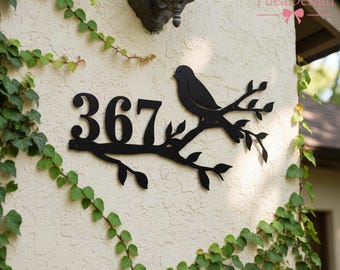 Personalized Bird Address Sign, Metal House Number Sign, Nature-Inspired House Number,Address Sign with House Number,Modern Metal House Sign