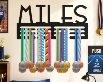 Custom Name Metal Medal Hanger, Personalized Sports Medal Display Rack, Youth Athlete BedRoom Metal Wall Decor, Gift For Athlete
