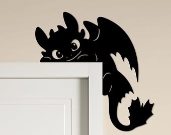 Personalized Animated Dragon Silhouette Door Corner Metal Sign，Fantasy Animation-Themed Door Corner Decor，Dragon Art Sign，Room Decor
