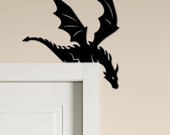 Personalized Fantasy Dragon Silhouette Door Corner Metal Sign，Fantasy-Themed Door Corner Metal Decor，Dragon Art Sign，Room Decor