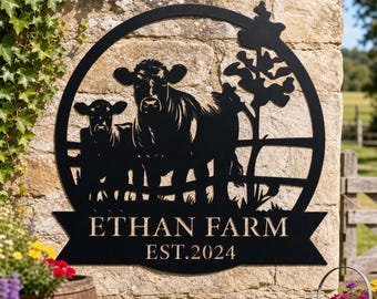 Personalized Highland Cow Metal Wall Sign, Custom Farm Name Metal Wall Sign, Rustic Farm Entrance Wall Decor, Farm Owner Gift