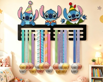 Cute Blue Alien Character Medal Hanger, Cartoon Character Medal Display Rack, Kids Sports Award Organizer, Bedroom Wall Decor, Athlete Gift