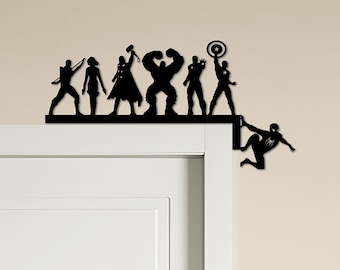 Personalized Superhero Group Silhouette Door Corner Metal Sign，Superhero-Themed Door Corner Metal Decor，Hero Silhouette Sign，Room Decor