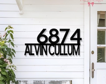 Personalized Address Sign ( right justify）, Modern Decor Metal House Number Sign, Retro Style House Number, Address Sign with Street Name