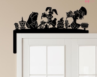 Personalized Alice in Wonderland Tea Party Silhouette Door Frame Metal Decor, Fantasy-Themed Whimsical Art, Alice Enthusiast Gift,Metal Sign