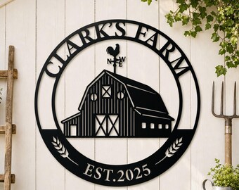 Personalized Barn Weather Vane Metal Wall Art, Custom Farm Name Metal Sign, Rustic Farm Entrance Wall Decor, Farm Owner Gift