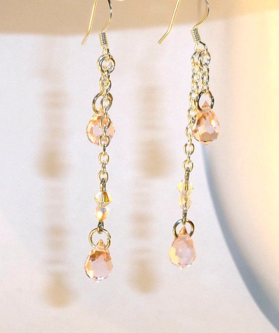Items similar to Pretty in Pink crystal drop dangle earrings on Etsy