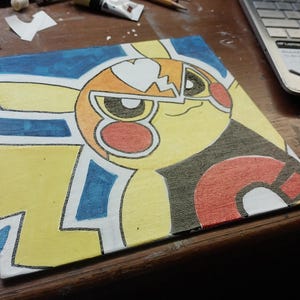 Pikachu Libre Acrylic Painting *HANDPAINTED 8in x 8in (flat canvas)