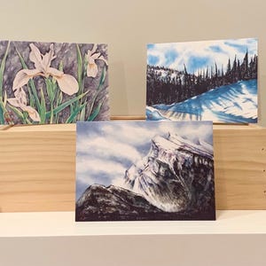 Bergen en bloemen Canadese aquarel kunstkaarten set - Set van vijf unieke op Rocky Mountain geïnspireerde kaarten voor kerst en alle gelegenheden