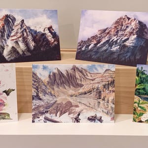 Bergen en bloemen Canadese aquarel kunstkaarten set - Set van vijf unieke op Rocky Mountain geïnspireerde kaarten voor kerst en alle gelegenheden