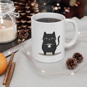 Black Cat Ceramic Mug, Cat Lover Coffee Cup, Cute Kitty Tea Mug, Unique Cat Gift Idea, Animal Lover Kitchen Decor, Cat Mom Gift