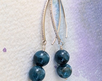 Long Sterling Teal Stone Earrings