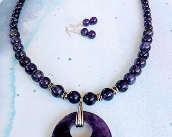 Free Shipping Amethyst Necklace and Earring Set