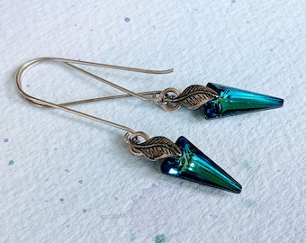 FREE SHIPPING Blue Swarovski Crystal Dangle Earrings
