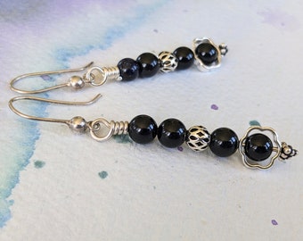 Sterling  Silver Black Stone Earrings