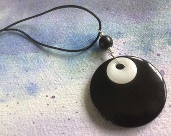 FREE SHIPPING Black and White Stone Pendant