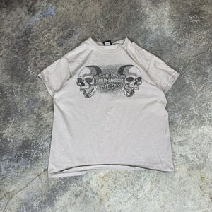Vintage Thrashed Harley Davidson Twin Skull Tee