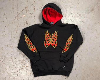 Sudadera vintage con capucha y llamas plateadas estilo Y2K