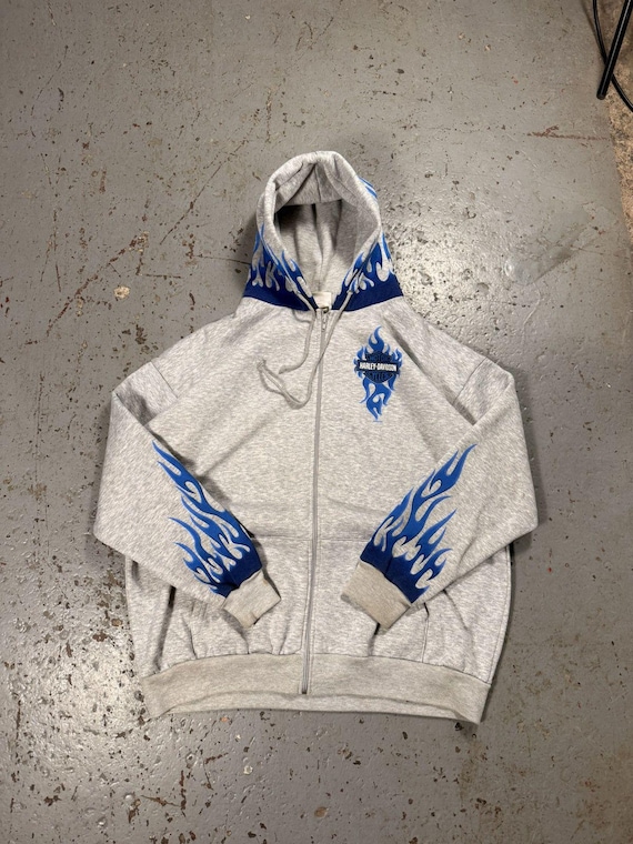 Harley-Davidson ブルーフレイムジップパーカー Insane Harley Davidson Blue Flame Hooded Zip up Hoodie - Etsy Israel