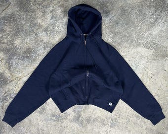 Sudadera con capucha vintage clásica Russell Athletics lisa con cremallera