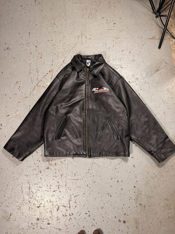 90s Budweiser フェード ヴィンテージ ブラック Vintage Budweiser Thunder Fest Leather Jacket - Etsy