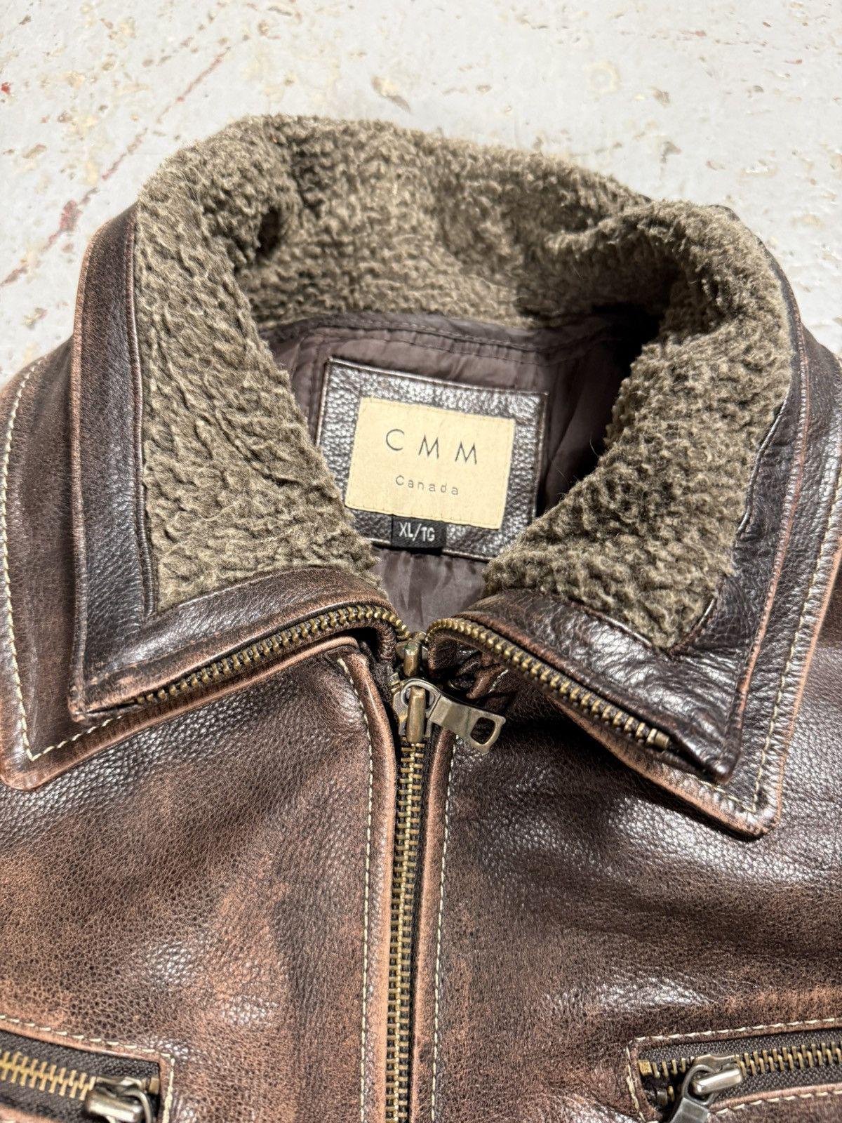 Vintage CMM Detachable Fur Collar Leather Faded Pinstripe Ja 