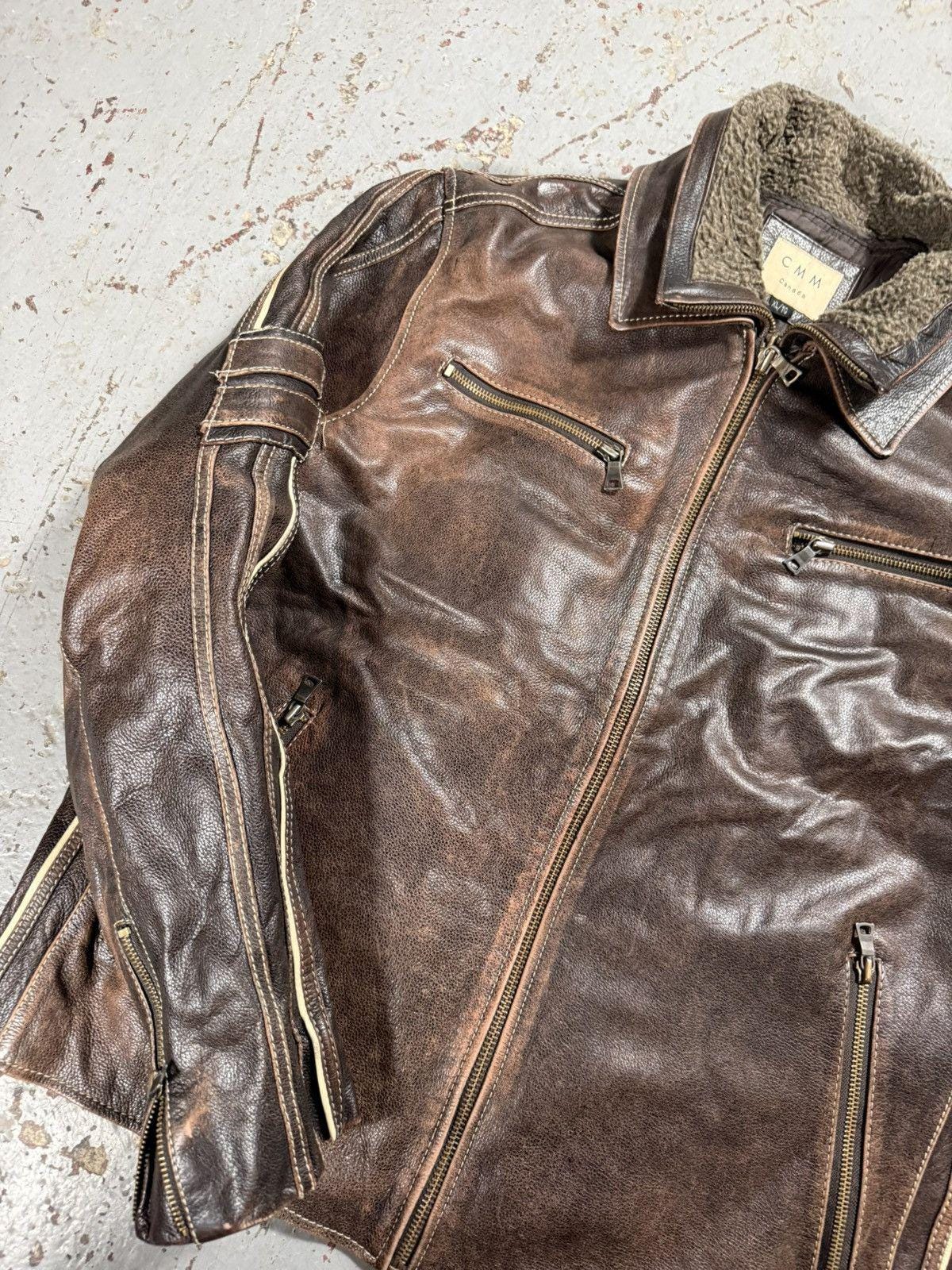 Vintage CMM Detachable Fur Collar Leather Faded Pinstripe Ja