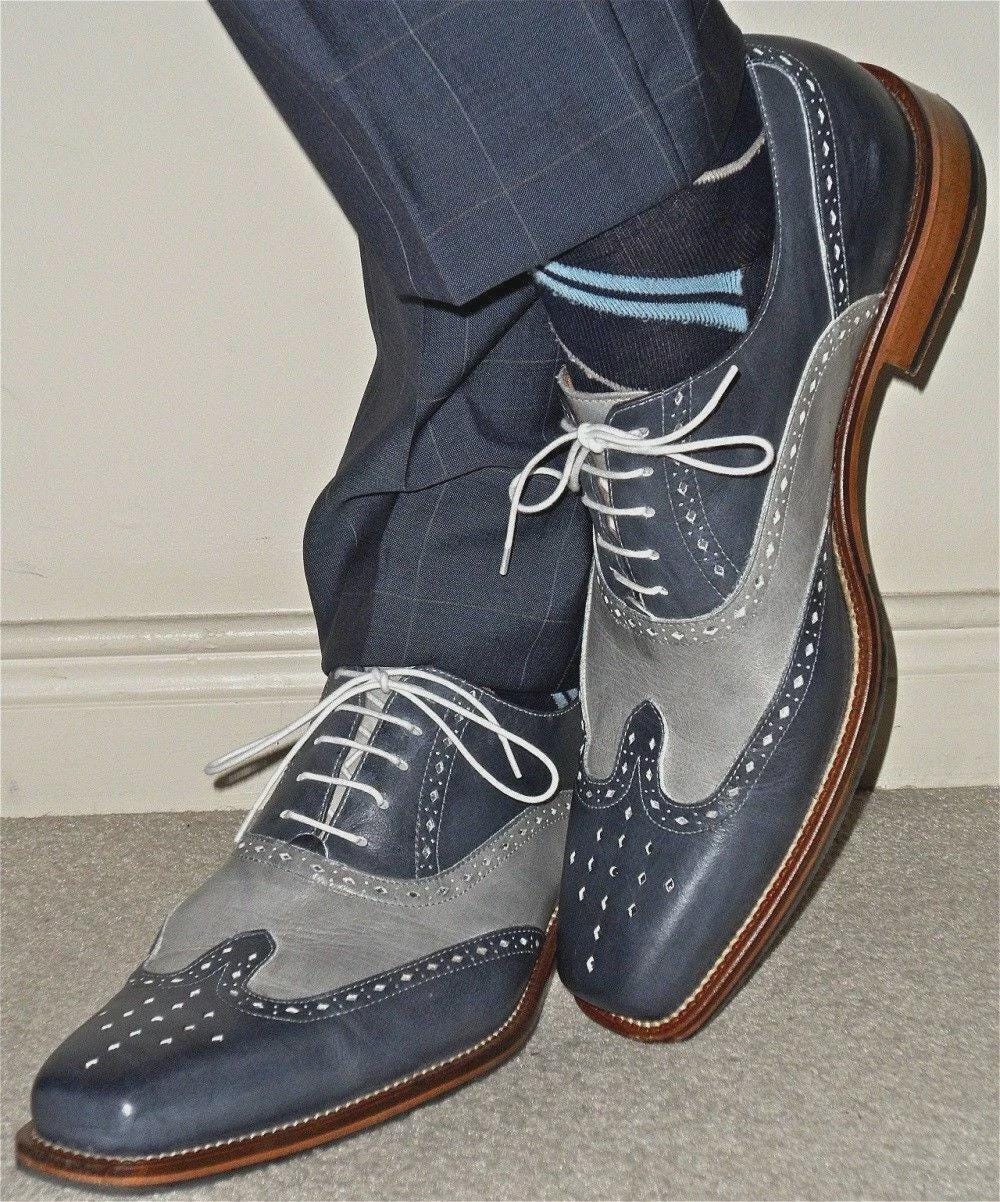 Brown and Blue Wingtip Dress Shoes - Etsy Brown and Blue Wingtip Dress Shoes - Etsy