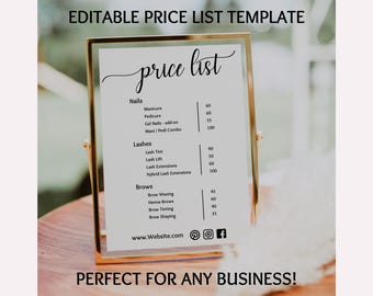 Small Business Price List Template | QR Code, Canva Editable (Instant Download) | Salon Sign / Pricing
