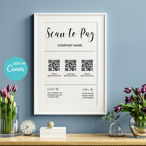 スキャンして支払うサインテンプレート｜カスタマイズ可能なQRコード、支払い方法サイン（Canva）｜ビジネス、サロン