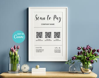 Scan to Pay Sign Template | Customizable QR Code, Payment Method Sign (Canva) |  Business, salon