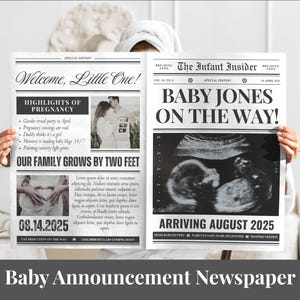 Baby Announcement Newspaper Template | Baby Newspaper, Custom Pregnancy Announcement, Pregnancy Reveal, Gender Reveal | Canva template