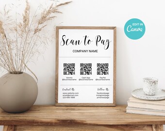 Editable Scan to Pay Sign | Canva Template | QR Code, Salon, Payment Method Sign