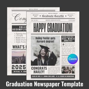 de journal pour un cadeau de fin d'études | Cadeau personnalisé carte de remise des diplômes | Remise des diplômes de la promotion 2025 | Cadeau pour un diplômé | Modèle de toile modifiable