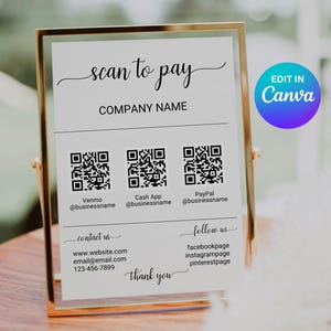 Modello di cartello "Scansiona per pagare" (Canva) / Codice QR, Cartello per salone / Metodo di pagamento, Opzioni di pagamento