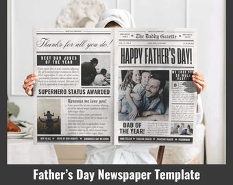 Regalo personalizado para papá / Regalos para papá, Regalos para él, Regalo del Día del Padre / Plantilla de periódico - Canva / Regalo personalizado único, Tarjeta del Día del Padre