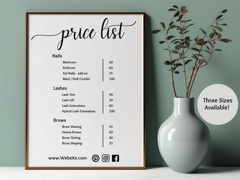Price List Template | Business Signs, QR Code Sign, Salon Sign | Small ...