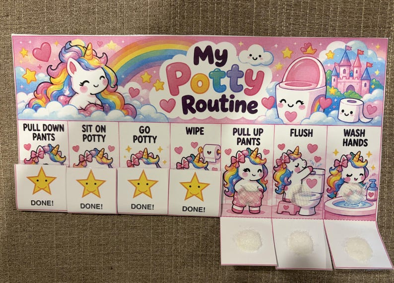 Unicorn Potty Training Chart Printable | Kids Bathroom Routine | Fold ...