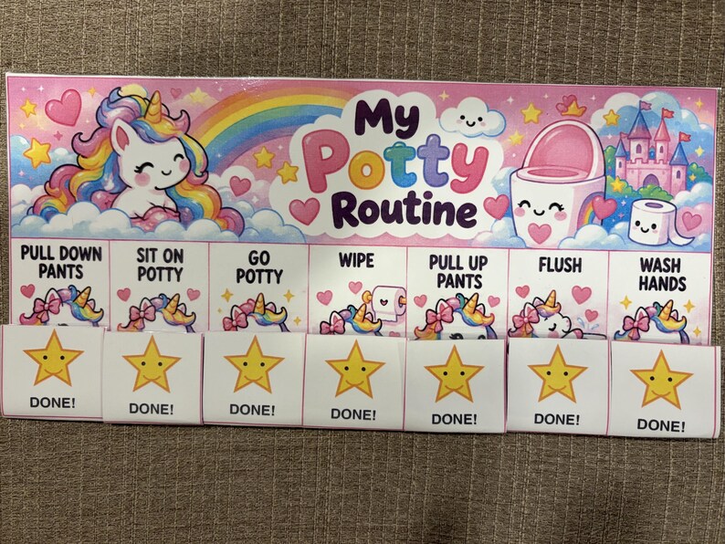 Unicorn Potty Training Chart Printable | Kids Bathroom Routine | Fold ...