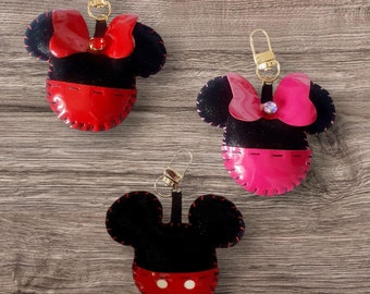 Minnie and Mickey Mouse Keychain, Disney Keychain, Leather Keychain, Famous Keychain, Luxury Keychain, Bag Charm