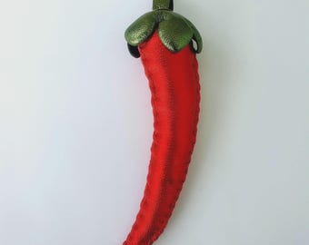 Chili Pepper Keychain, Lucky Charm Keychain, Leather Keychain, Red Keychain, Luxury Keychain, Bag Charm