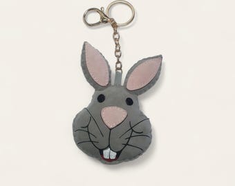 Rabbit Leather Keychain, Handcrafted Keychain, Leather Keychain, Luxury Keychain, Bag Charm, Kids Keychain