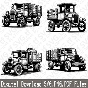 Caminhão de Fazenda Antigo. Arquivos SVG PNG PDF. Pickup Vehicle Car Vintage Delivery Vector Clipart Print Cut Engrave Laser Cricut Silhouette.