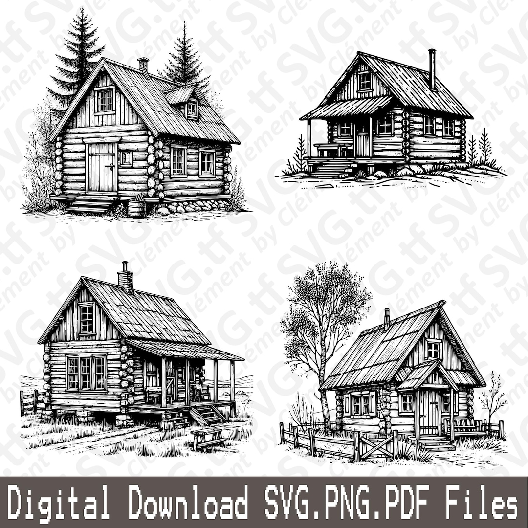 Rustic Log Svg Vector Log Cabin. SVG PNG PDF Files. Rustic Old Hunting Wood Nature Scene Barn ...